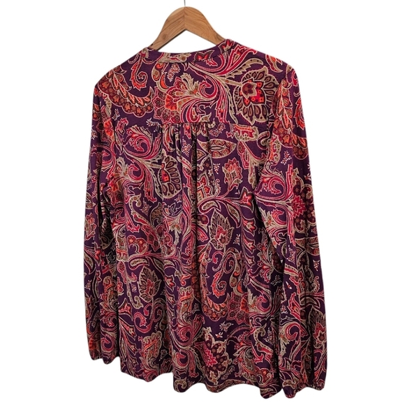 Lauren Ralph Lauren Cotton Paisley V-Neck Top Size XL Burgundy Red Casual Boho - Picture 5 of 14